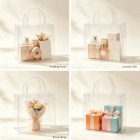 Sac fourre-tout en PVC transparent avec poignée carrée rigide, logo et couleur personnalisés pour les cadeaux de mariage, les cosmétiques, les emballages floraux pour fêtes