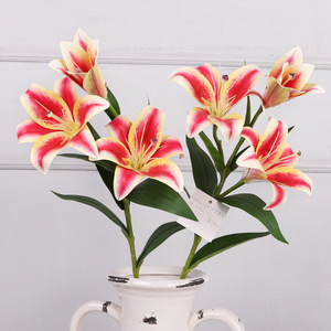 Fleurs de lys artificielles en soie, haute simulation, décoration intérieure, accessoires de mariage, couleurs bonbon jaune rose violet blanc - Product Image 1