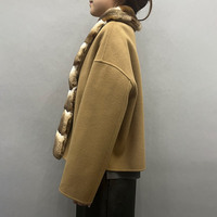 Nouvelle arrivée, veste à col large en fourrure de lapin Rex, ouverte sur le devant, en cachemire et laine, pour l'hiver