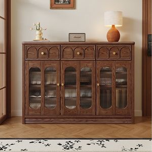 Solid Wood Entryway <b>Cabinet</b> Large Capacity Multi Layer Retro Style Living Room Storage <b>Cabinet</b> - Product Image 4