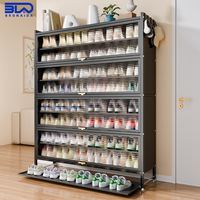 Élégante armoire à chaussures en métal avec porte rabattable et plateau inférieur pour collection de chaussures, meuble à chaussures en métal