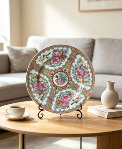 Plato Decorativo <span class=keywords><strong>de</strong></span> <span class=keywords><strong>Porcelana</strong></span> Vintage <span class=keywords><strong>de</strong></span> 9 Pulgadas, Hecho a Mano, con Medallón <span class=keywords><strong>de</strong></span> Rosas, Plato <span class=keywords><strong>de</strong></span> <span class=keywords><strong>Porcelana</strong></span> <span class=keywords><strong>Canton</strong></span> con Motivos <span class=keywords><strong>de</strong></span> Flores, Pájaros y Mariposas - Product Image 3