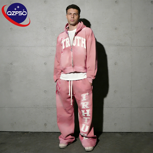 Conjunto de Moletom Personalizado para Homens com Bordado Desgastado e Zíper, Fabricante de Calças Flare e Moletom - Product Image 1