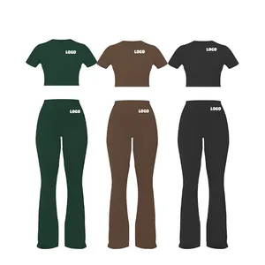 2023 t-shirt a maniche corte lunga a costine con logo personalizzato Lounge Wear Set di pantaloni a due pezzi Loungewear