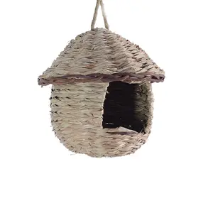 Mini hierba de hibisco Birdhouse rústico al aire libre Birdhouse cordón ornamento pájaro casa nido