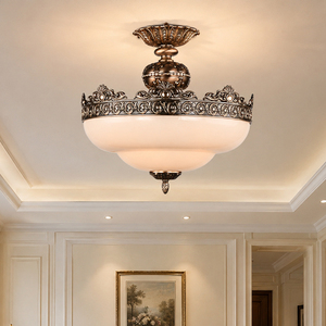 American Luxury Antique Bronze <b>Ceiling</b> <b>Light</b> Classic Flush Mount Lamp with Frosted Glass Shade for Living Room Bedroom Hallway - Product Image 2