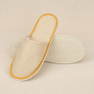 Chaussons d'hôtel à bout fermé, luxe, gris, en lin, semelle EVA, <span class=keywords><strong>spa</strong></span>, chaussons d'hôtel 5 étoiles avec logo - Product Image 3