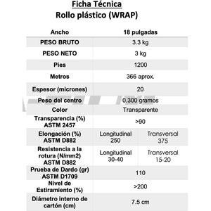Tecnometales Cnc Stretch Film Roll 45 Cm Wide 300 M Long Clear Elastic Industrial Packaging <b>Pallet</b> <b>Wrap</b> - Product Image 4