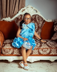 Abiti da damigella d'onore azzurri per matrimonio, abito da festa di compleanno per <span class=keywords><strong>bambina</strong></span>, abito da principessa per neonata, lunghezza al ginocchio - Product Image 3