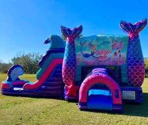 Castello Gonfiabile, Casa Rimbalzante, Combo Scivolo e Castello Gonfiabile a Tema Sirena per Bambini e Adulti con Ventilatore - Product Image 1