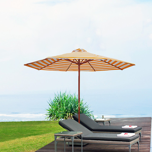 Paraguas de playa de madera a rayas blancas, sombrilla de madera sólida para jardín, venta al por mayor - Product Image 5