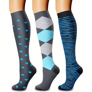 Calcetines de Compresión Deportivos de Nailon hasta la Rodilla, Transpirables, con Soporte de Circulación, <span class=keywords><strong>para</strong></span> Correr, Viajar, <span class=keywords><strong>para</strong></span> Enfermeras, con Diseño Geométrico Personalizado - Product Image 1