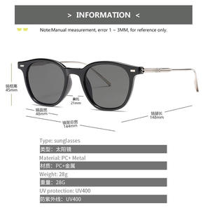 Gafas de Sol Qianai para Mujer, Montura Redonda Retro, Protección UV400, Lentes de PC Tipo 3, Montura Negra, Diseño Ovalado - Product Image 4