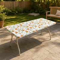 Nappe en plastique PEVA ajustée, imprimé floral marguerite orange, bord élastique, imperméable, écologique, jetable, rectangulaire