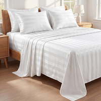 Parure de lit 3-en-1 en satin 100 % polyester rayé, drap plat à rayures de satin de 3 cm de large avec 2 taies d'oreiller, linge de lit de luxe