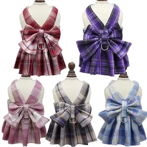 Campione gratuito Teddy French Pet Outdoor Walking Jk Plaid gonna traspirante Cat Harness And guinzaglio Set Summer Dress Harness For Dogs