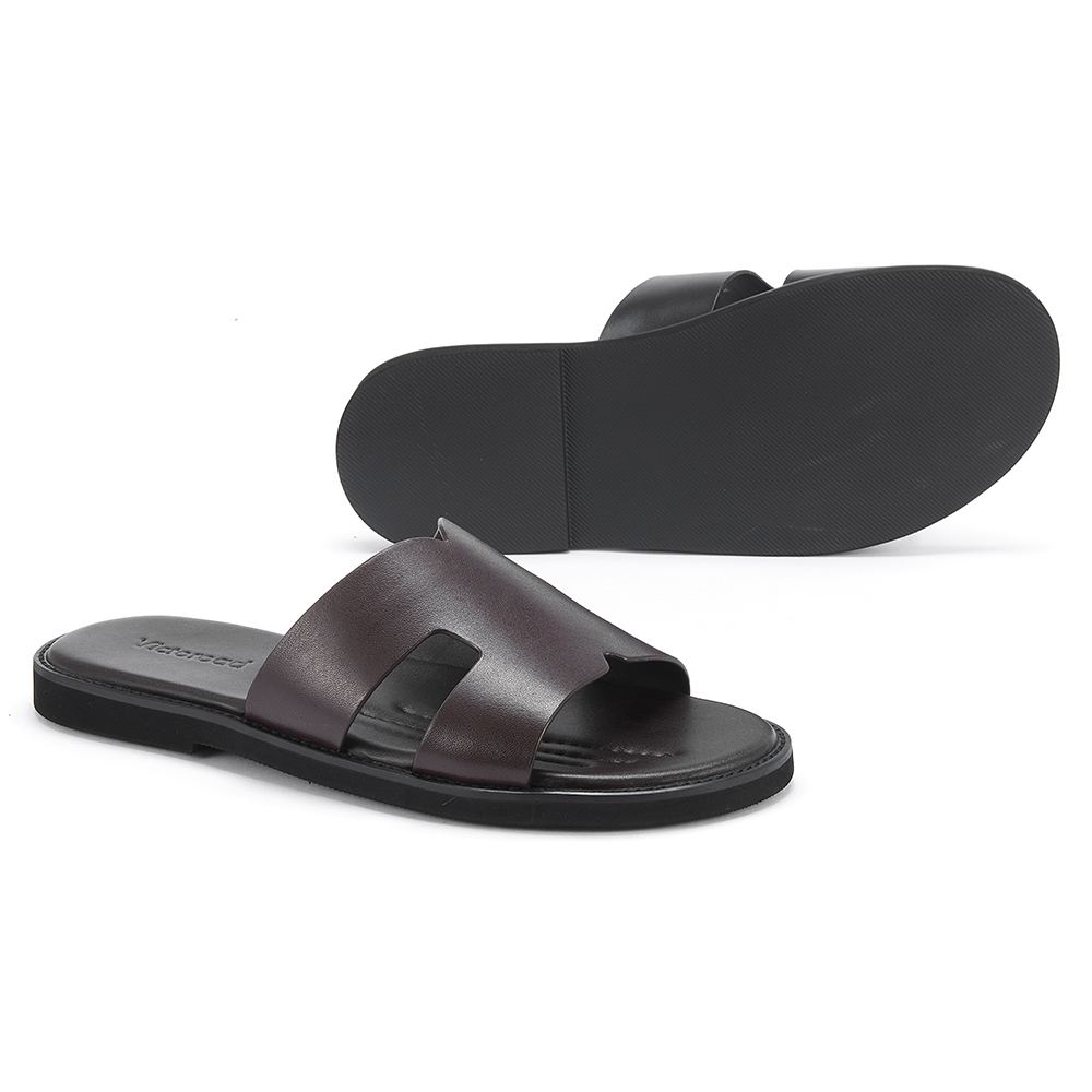 【MODERNIF】Leaden Leather Slippers Leather Slipper Crest Billionaire