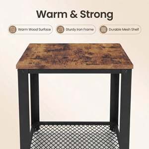 Mesa auxiliar moderna para dormitorio, estilo rústico industrial, <span class=keywords><strong>mesita</strong></span> <span class=keywords><strong>de</strong></span> <span class=keywords><strong>noche</strong></span>, mesa <span class=keywords><strong>de</strong></span> centro <span class=keywords><strong>de</strong></span> lujo ligero con estante <span class=keywords><strong>de</strong></span> almacenamiento y estructura metálica - Product Image 5