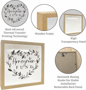 8x8 Shadow Box Frame Boîte à fonds en bois décorative avec fente pour économiser de l'argent - Product Image 2