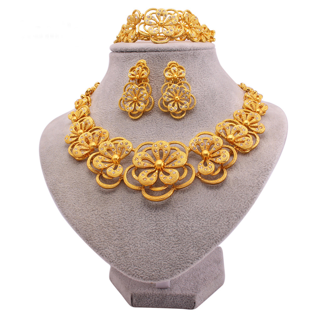 Wholesale Imitation Jewelry Sets 24K Gold Plated Indian Jewellery Bridal Jewelry Set