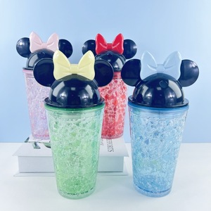 Minnie Mouse Bow Lid Double Wall Plastic Straw Cup Summer Ice Cup Cartoon Student Water Bottle - Product Image 1