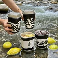 Gobelet carré en PP rigide noir, recyclable et écologique, 22 oz (650 ml), jetable, pour café, jus, thé boba, avec couvercle