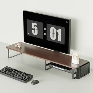 NEW Metal Wood Extended Dual Screen Desktop Gaming Monitor Stand Riser With Vertical Laptop Stand