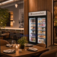 Réfrigérateur commercial 800L à double porte vitrée, refroidisseur de boissons, système de refroidissement par compresseur et air