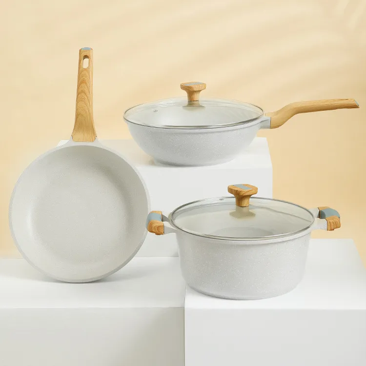 Ensemble de trois pièces de pierre de riz au blé poêle à frire antiadhésive à fond plat pour la cuisine en gros