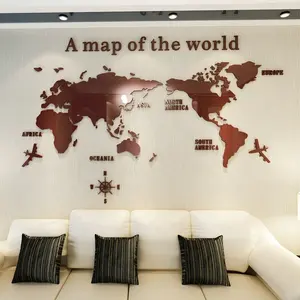 リビングルームのための固体アクリルウォールステッカー世界地図デカール3Dウォールデカールソファ背景壁画家の装飾のための大きな壁紙