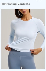 Haut de yoga et de fitness pour femme, personnalisé, à manches longues, respirant, coupe ajustée, dos en maille, col rond, tendance - Product Image 4