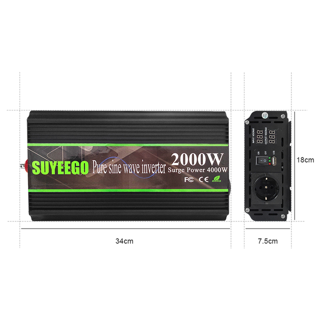 SUYEEGO Inverter 12v to 220v 230v 240v 1000W 1500W 2000W Pure Sine Wave Inverter off Grid Inversor Power Solar Inverter
