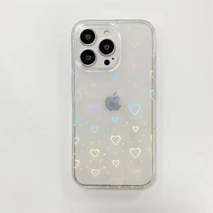 Nieuw Ontwerp Schattige Gradiënt Laser Schokbestendige Hoes Love Heart Imd Telefoon Hoesje Voor Iphone 13 Hoesje 14 Pro Max