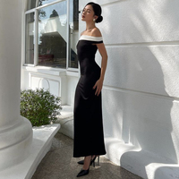 Robe tricotée sans bretelles pour femme, écologique, respirante, anti-plis, noire et blanche, avec nœud à l'épaule, dos nu et taille naturelle