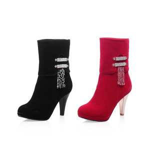 Botas de Mujer Nuevas de Otoño e Invierno, <span class=keywords><strong>Botines</strong></span> de Tacón Alto con Borlas y Cuentas, Zapatos Rojos de <span class=keywords><strong>Novia</strong></span> para Boda - Product Image 5