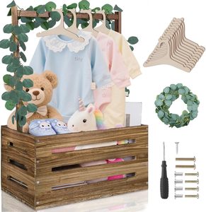 Bằng Gỗ Bé Tắm Crate Tủ Quần Áo Giỏ Với Xử Lý Bé Thông Báo Dấu Hiệu Vòng Hoa Móc Thư Lớn Món Quà Bằng Gỗ Thùng - Product Image 1