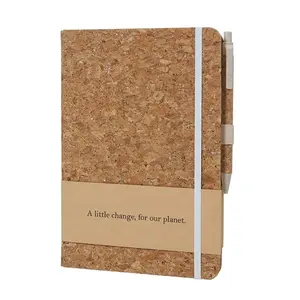 Custom Eco-friendly Notebooks - Natural Soft & Firm Cork Cover - Premium Light Yellow Lined Paper - With Pen Inside Pocket