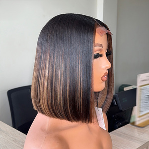 13A级超双拉4x4透明高清闭合越南生发骨直短无胶鲍勃假发人发假发 - Product Image 2