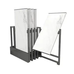 Heavy Duty Roterende Keramische Tegel Marmeren Paneel Quartz Showroom Rvs Met Metalen Vloer Pull Push Graniet Display Stand