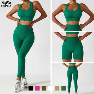 Contoh Gratis Pakaian Aktif Yoga Kebugaran Wanita, Set 2 Potong Pakaian Kebugaran Tanpa Kelim Elastis Tinggi - Product Image 5