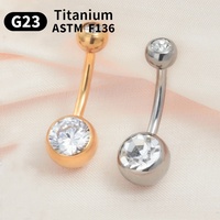 Cincin Pusar Titanium G23 ASTM F136 14G Bulat Zirkon Ulir Luar Perhiasan Tindik Alis Tubuh