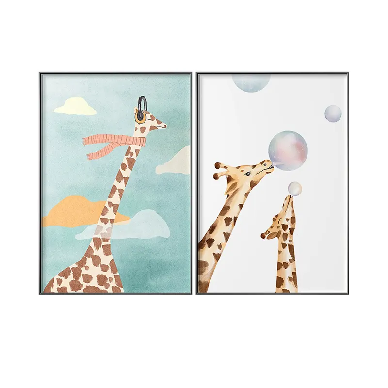 Moderne Karikatur Tiere Giraffe Leinwandmalerei Wandkunst Hauswaren Dekoration Poster für Haus Wohnzimmer Schlafzimmer Kinderzimmer