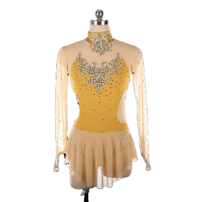 Vestido de baile lírico de manga larga con cuello Halter para mujer, traje de baile de Jazz, latino, patinaje sobre hielo, ropa de actuación para Ballet