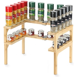 Bamboo Expandable Spice Rack - 2 Tier Stackable Spice Rack Organizer for Kitchen Cabinet, Pantry, Shelf Organizer