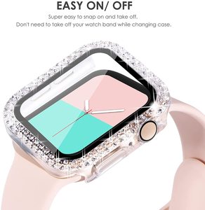 Cubierta de reloj de diamante de dos líneas con funda protectora de pantalla de cristal para <span class=keywords><strong>Apple</strong></span> <span class=keywords><strong>Watch</strong></span> Series <span class=keywords><strong>6</strong></span> 7 8 9 SE 40mm 41mm 44mm 45mm - Product Image 4