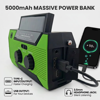 Radio de Emergencia con Batería de 5000mAh, Panel Solar, Manivela, Carga USB-C, Alarma SOS, Linterna LED, Plástico ABS