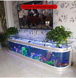 Mobilier de Maison de Luxe Table Basse en Verre avec <span class=keywords><strong>Aquarium</strong></span> Table à Thé et Meuble TV Support pour <span class=keywords><strong>Aquarium</strong></span> avec Lampe - Product Image 1