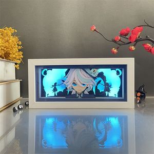 Genshin กระดาษกันกระแทกตัด <span class=keywords><strong>Raiden</strong></span> Zhongli Xiao 3D อนิเมะโคมไฟกลางคืนตกแต่งห้องกรอบไม้พร้อมภาพเคลื่อนไหว RGB กล่องปริศนา - Product Image 1