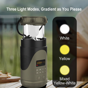 Lanterne de camping multifonctionnelle pour l'extérieur avec lumière LED, haut-parleur Bluetooth, radio AM FM, batterie rechargeable, étanche - Product Image 2