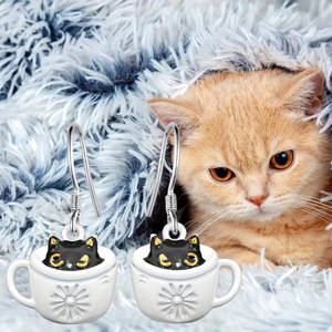 E3942 Orecchini in oro bianco con design a gatto in mezzo bicchiere per gioielli da donna - Product Image 5